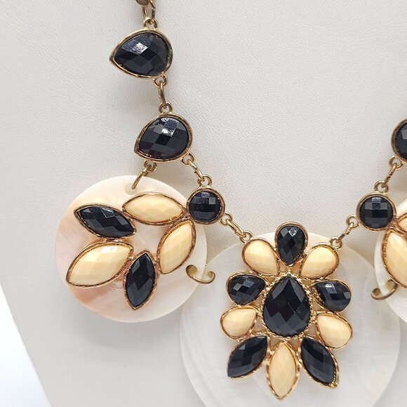 Peach Black MOP Acrylic Flower Statement Bling Necklace - Picture 2 of 9